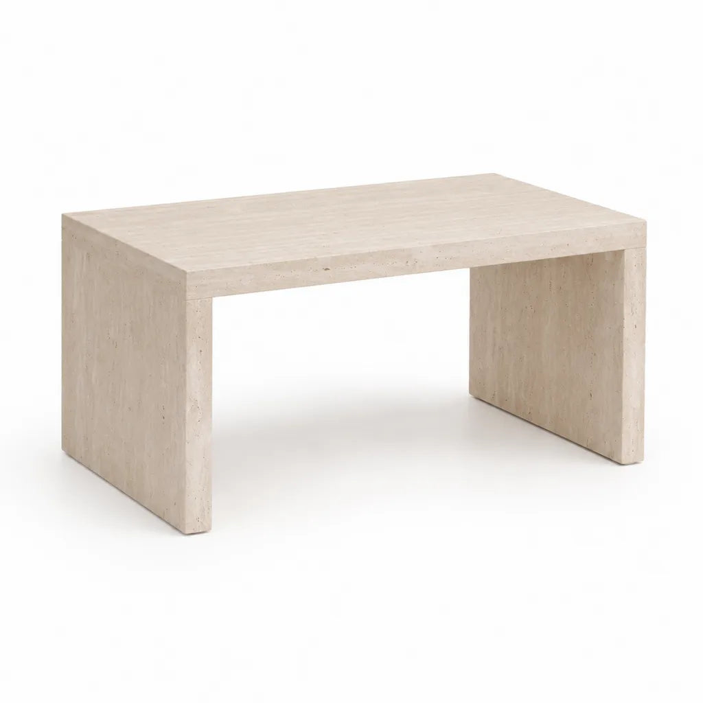 Gartencouchtisch aus Travertin Rechteckig Beige 100 x 60 x 40 cm