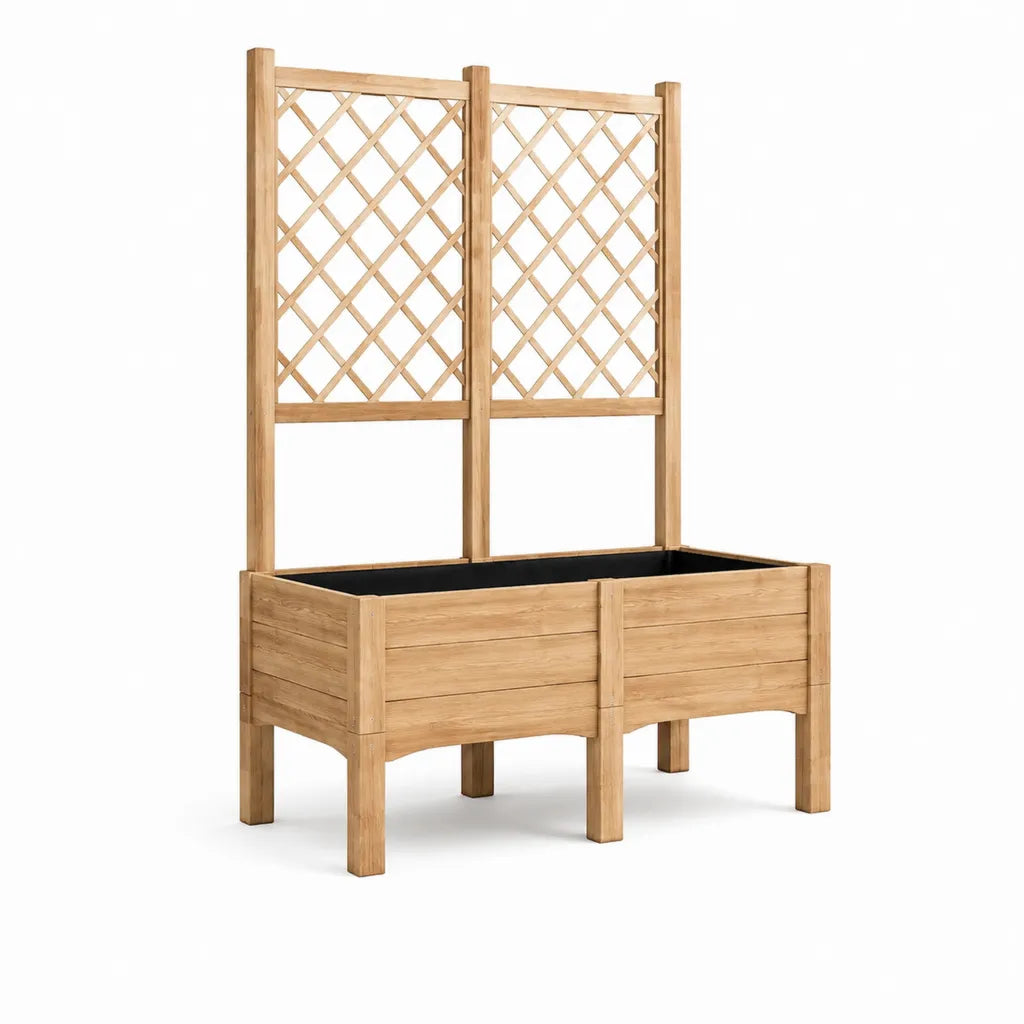 Hochbeet mit 2 Rankgittern 160 x 40 x 142 cm aus massivem Tannenholz rechteckig natur