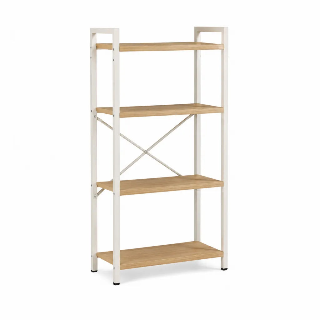 Bücherregal Standregal mit 4 Ablagen aus Spanplatte und Stahl rechteckig Naturholz Weiß 60 x 30 x 150 cm