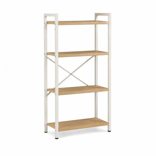 Bücherregal Standregal mit 4 Ablagen aus Spanplatte und Stahl rechteckig Naturholz Weiß 60 x 30 x 150 cm