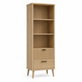 Bücherregal mit 3 offenen Fächern und 2 Schubladen aus Spanplatte in Eiche Natur 60 x 40 x 180 cm