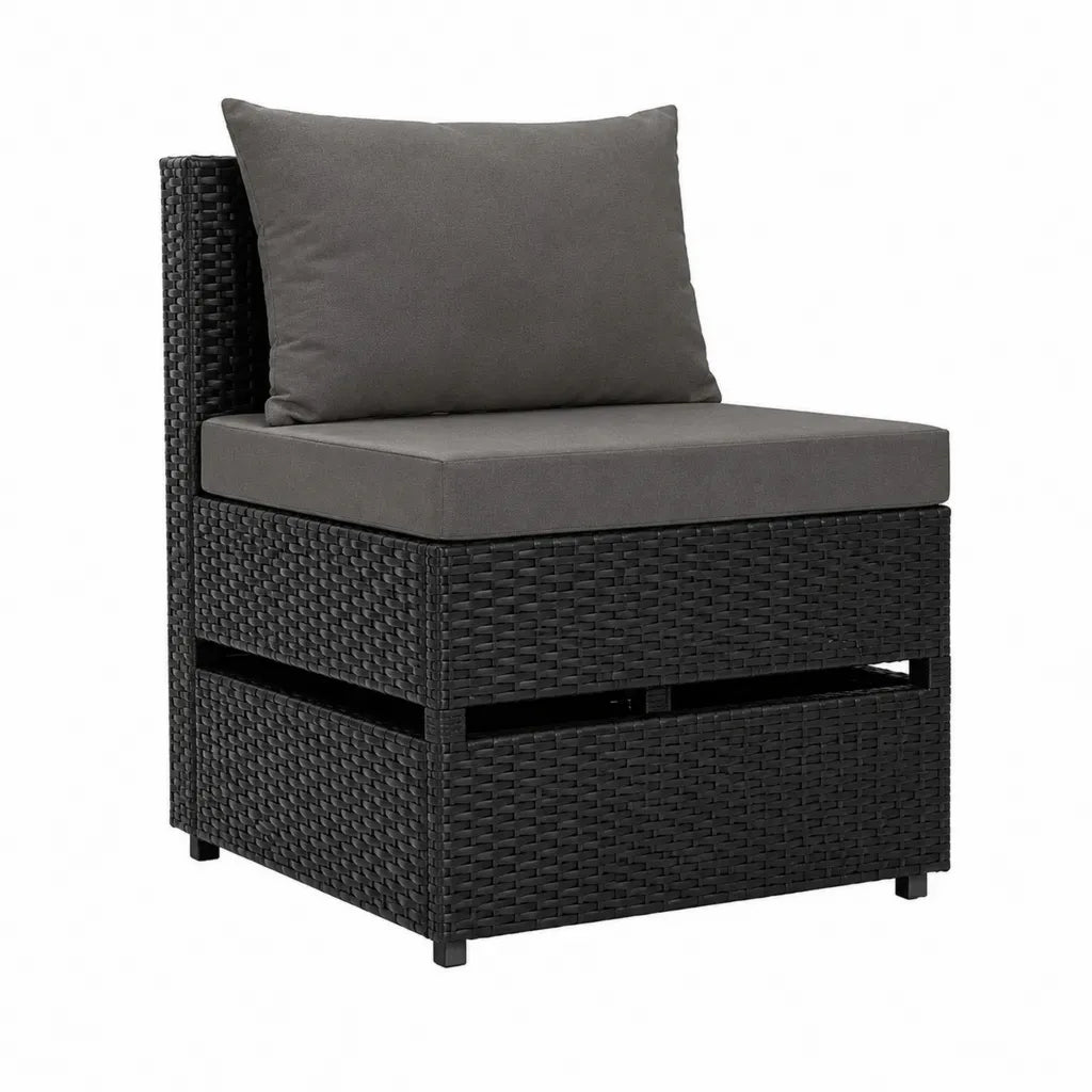 Garten-Mittelsessel aus PE-Rattan mit Polyesterkissen Schwarz Anthrazit 70 x 70 x 60 cm