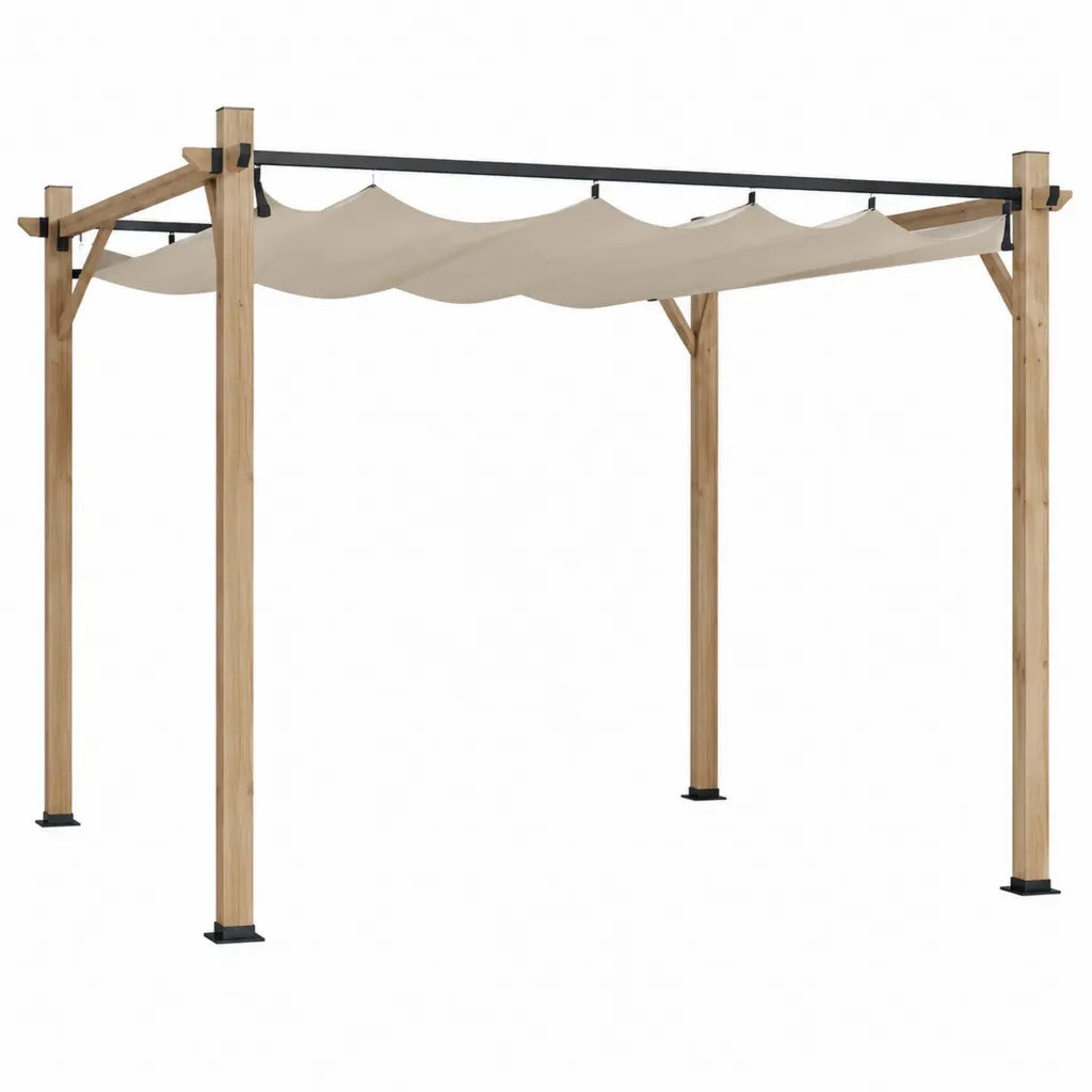 Pergola mit Sonnensegel 400 x 300 x 230 cm Massives Kiefernholz Rechteckig Natur Creme Schwarz