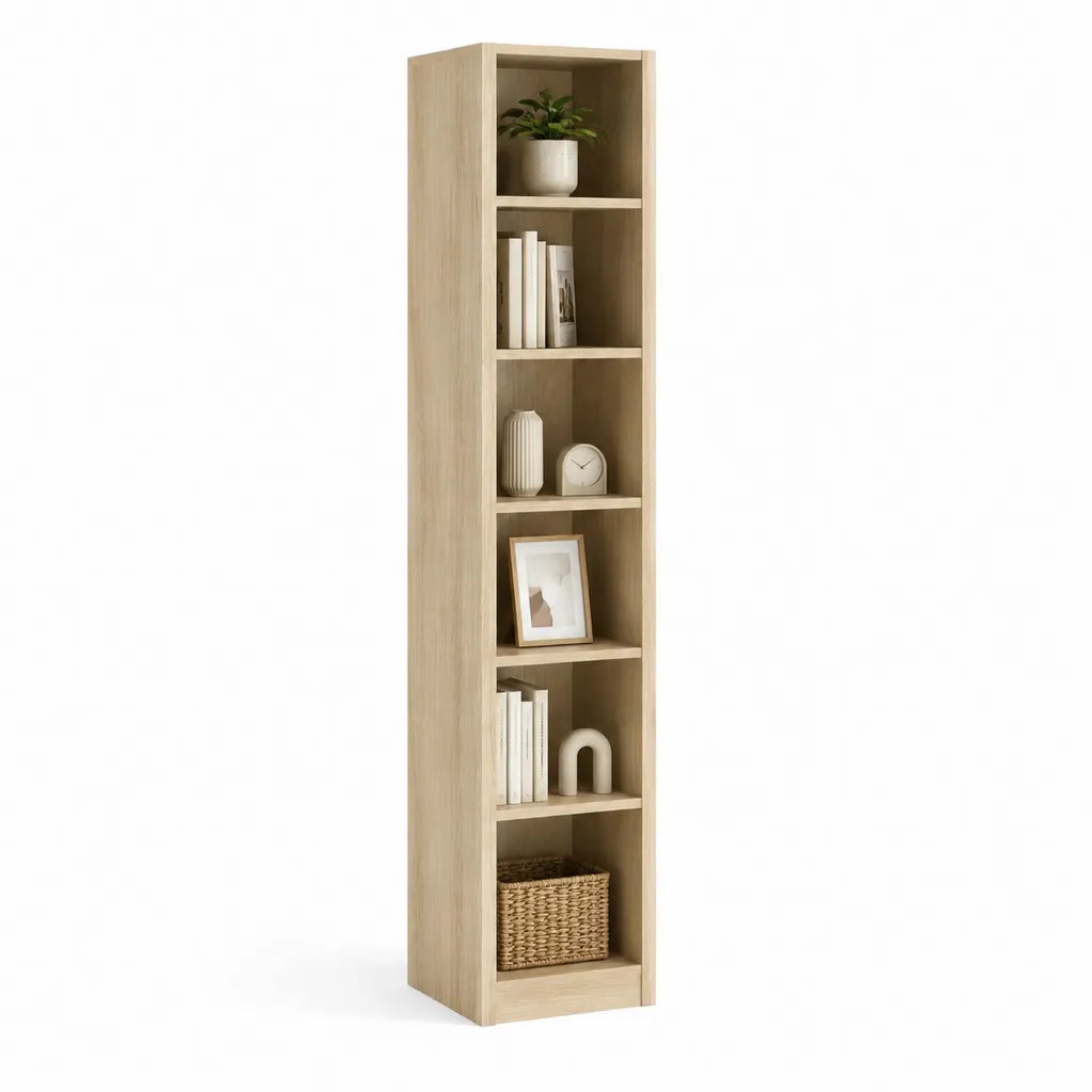 Schmales Bücherregal 30 x 30 x 180 cm aus melaminbeschichteter Spanplatte rechteckig Eiche hell
