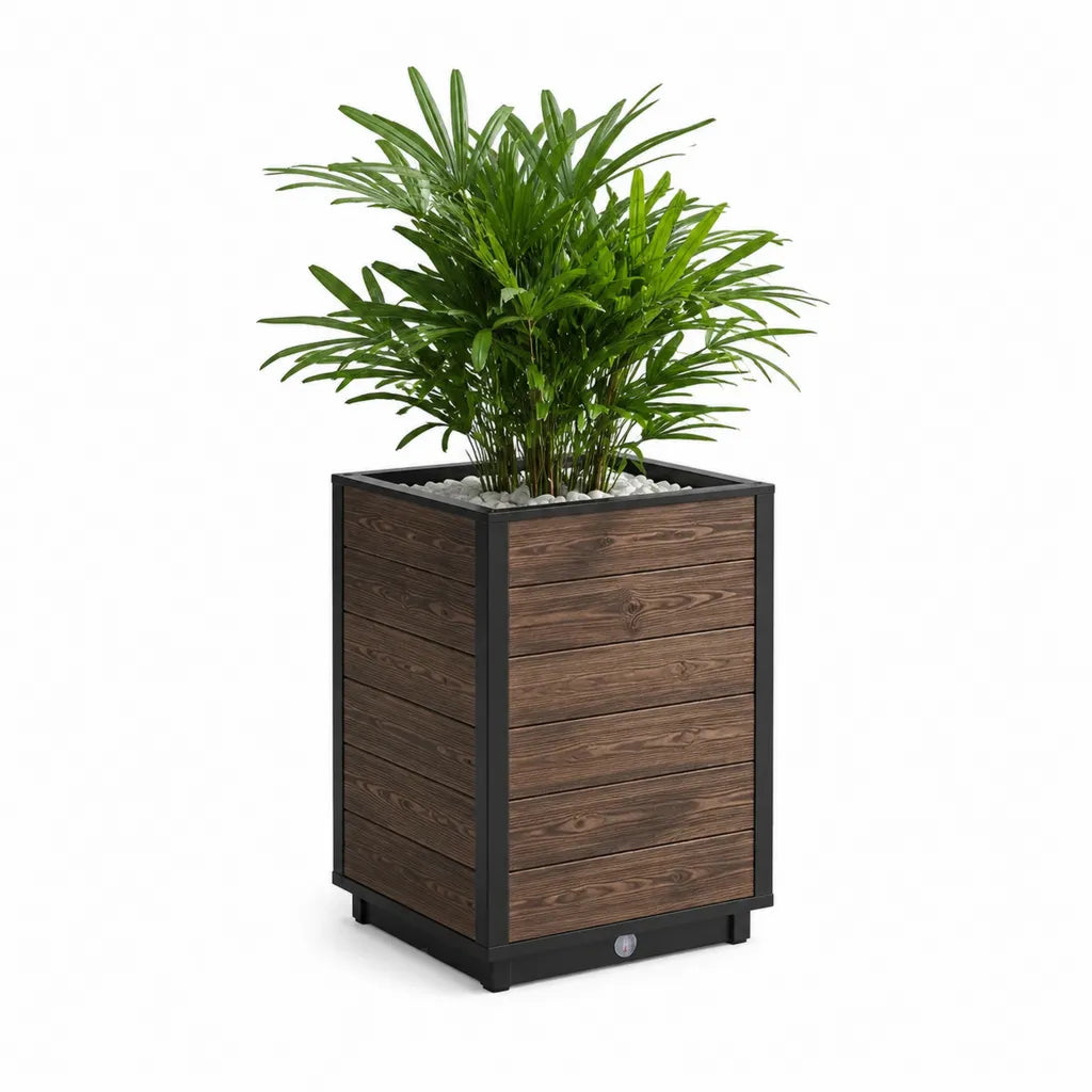 Pflanzkübel mit Bewässerungssystem 40 x 40 x 60 cm WPC Aluminium quadratisch Braun Schwarz